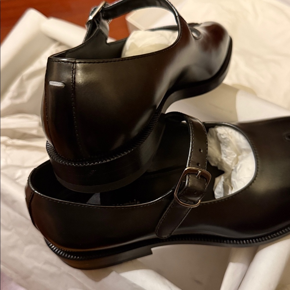 NEW Maison Margiela Mary Jane Tabi Leather Flats Silver Black Size 36 NIB - Picture 13 of 16
